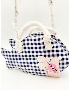 Luv Betsey LBFISH Betsey Johnson Gingham Fish Crossbody Bag Navy Blue White